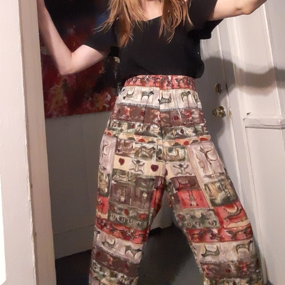 Vintage 80's culottes ~ gauchos w/ patchwork design - Picture 1 of 8